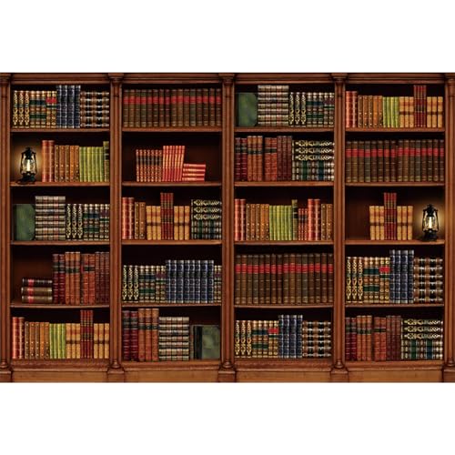 5x3ft Vintage Bookshelf Backdrop School Library Antique Book Old Bookcase Photography Background Office Conference Birthday Home Party Video Recording Banner Portrait Photoshoot Decor Props - size: 5x3ft