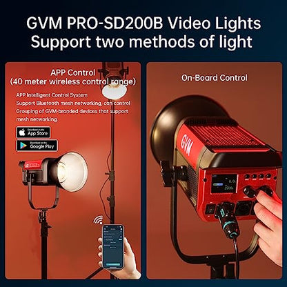 GVM LED Video Light Studio, 200W Studio Light Continuous Lighting Kit for Bluetooth Mesh Network/DMX Control, 45400lux/1m Photography Lighting Kit with Video Recording,12 Lighting Effects - size: 200W