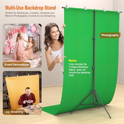 LINCO Lincostore Zenith Portable T-Shape Background Backdrop Stand Kit 5x6.7ft - 5ft Wide (Fixed) and 6.7ft High (Adjustable)- Lightweight Only 4 Lbs Easy to Carry and Storage Black