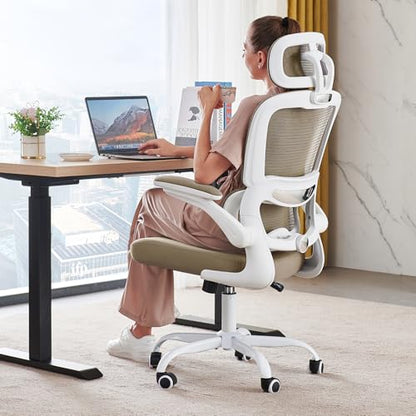 TRALT Office Chair Ergonomic Desk Chair, 330 LBS Home Mesh Office Desk Chairs with Wheels, Comfortable Gaming Chairs (1, Khaki) - color: Khaki