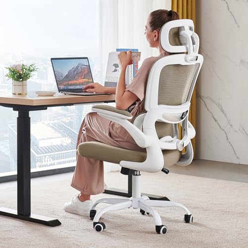 TRALT Office Chair Ergonomic Desk Chair, 330 LBS Home Mesh Office Desk Chairs with Wheels, Comfortable Gaming Chairs (1, Khaki) - color: Khaki