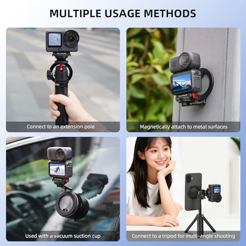 BRDRC Action 6 Magnetic Stand Base, Aluminum Alloy Quick Release Adapter for DJI Osmo Nano, for MagSafe iPhone Desktop Mount Table Holder with 360° Adjustable & 1/4” Screw Hole Tripod Accessories