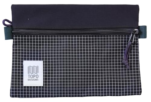 Topo Designs Accessory Bags, Travel Organizer Accessories for Smaller Items, Durable Storage Pouch, 3 Sizes, Fully Lined Pack Cloth (Medium, Black/Grid) - color: Black/Grid, size: Medium