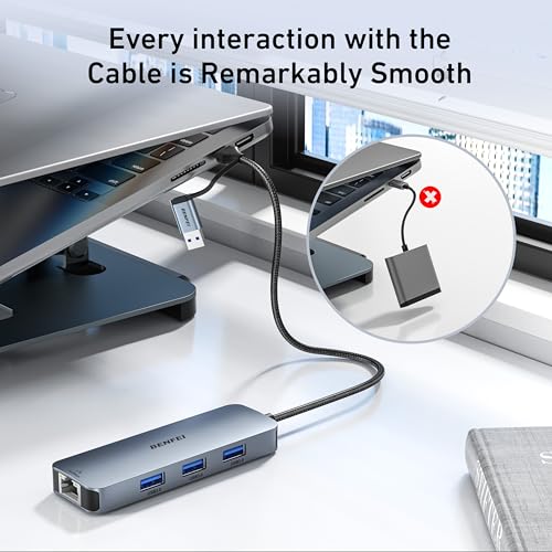 BENFEI USB-C to Gigabit Ethernet Adapter with 3-Port USB 3.0 Hub, RJ45 Network Adapter Compatible with MacBook Pro/Air, iPad Pro, iMac, Galaxy S23, XPS 17, Surface Book 3 - style: USB sideways