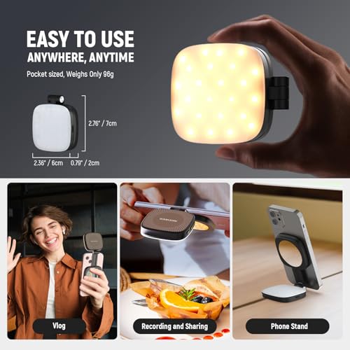 NEEWER BASICS Magnetic Selfie Light Compatible with MagSafe iPhone,CRI95 700lx/0.3m Folding LED Phone Fill Ring Lighting with Mirror for Zoom Makeup Photography Recording Video Conference, Black NL48B