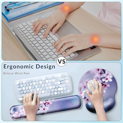 Desk Mat Set + Keyboard and Mouse Pad with Wrist Rest Support,4-in-1 Large Mousepad Computer Mats for Desktop Home & Office-Cherry Bloosom - color: L1-Cherry Blossom
