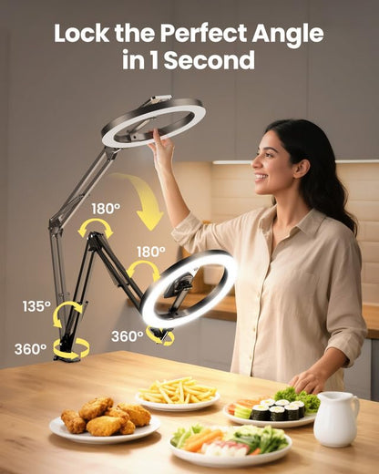 Magnetic Overhead Ring Light for Desk, 10” Selfie Light with Stand Tripod for iPhone, Adjustable Overhead Phone Mount with MagSafe-Compatible Holder for Recording, Vlogging, Crafts, TikTok, YouTube - size: 36" tall - Magnetic Phone Holder