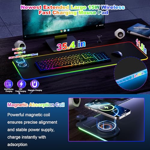 HAUTOCO Monitor Mount Document Clip Document Holder for Typing Clips to Laptops & Monitors and Wireless Charging Mouse Pad 15W RGB Gaming Mousepad