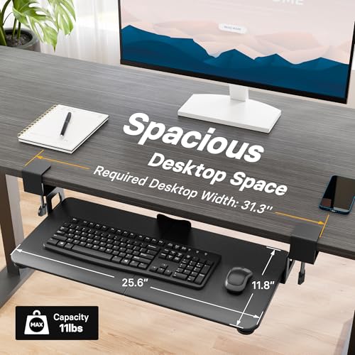 BONTEC KMT01 Under Desk Keyboard Tray, Pull-Out Keyboard & Mouse Platform with C-Clamp, 25.6 x 11.8 in Space-Saving Ergonomic Slide-Out Drawer, Black - color: Black, size: 25.6" x 11.8"