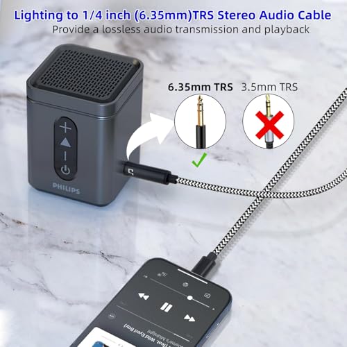 [MFi Certified] Lightn ing to 1/4 inch Audio TRS Stereo Cable, 6.6FT Light ning to 6.35mm inch Adapter, Compatible with i-Pad, i-Phone 14/13/12/Pro, for Amplifier,Speaker,Mixer[NOT for Recording] - size: 6.6FT