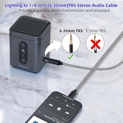 [MFi Certified] Lightn ing to 1/4 inch Audio TRS Stereo Cable, 6.6FT Light ning to 6.35mm inch Adapter, Compatible with i-Pad, i-Phone 14/13/12/Pro, for Amplifier,Speaker,Mixer[NOT for Recording] - size: 6.6FT