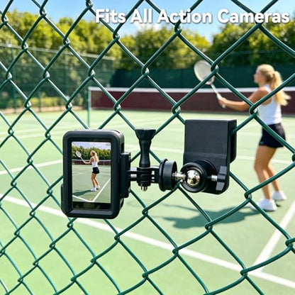 360° Adjustable Dual-Use Phone Holder,Tennis Net & Chain Fence Camera Mount | 360° angle adjustment | Fits phones & action cameras | Dual-use tennis net & chain-link | Standard 1/4"-20 screw interface