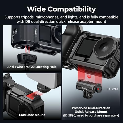 SMALLRIG Handle Grip Kit for DJI Osmo Action 6 with Metal Cage, Street Photography Grip for DJI, Action 6 Cage with Shutter Button, Cold Shoe, Wrist Strap, Lens Cover, 1/4 Threaded Hole - 6037 - style: Advanced Cage+Grip