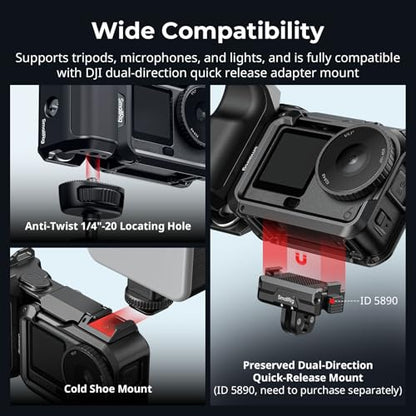 SMALLRIG Handle Grip Kit for DJI Osmo Action 6 with Metal Cage, Street Photography Grip for DJI, Action 6 Cage with Shutter Button, Cold Shoe, Wrist Strap, Lens Cover, 1/4 Threaded Hole - 6037 - style: Advanced Cage+Grip