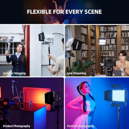 Godox LP600R RGB LED Video Light with Barndoor, 60W 1800K-10000K 9270Lux LED Panel Light with 14 FX Effects APP Control CRI/TLCI 96+ Dimmable 0-100% Studio Soft Light for Photography