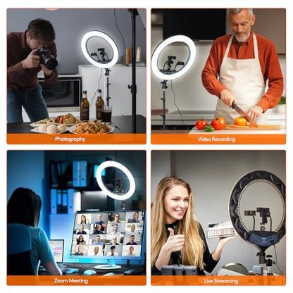 GWO 18 inch LED Ring Light with Tripod Stand 6000K Dimmable Makeup Selfie Light with Touch Panel Phone Holders for YouTube Vlog Video Shooting Include Carrying Bag and Remote Control CRI>90
