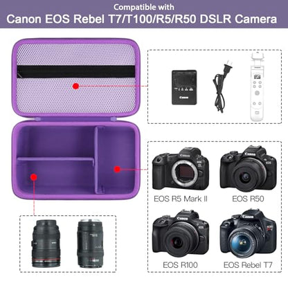 Camera Case Compatible with Canon EOS Rebel T7/T100/R50/R100/R5/R6 V//R6 Mark II DSLR Camera with 18-55mm Lens,Sony,Nikon DSLR Camera Protective Case with Shoulder Strap (Purple Case) - color: Purple Case