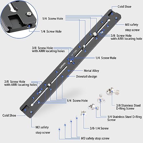 LEFTFOTO 350mm Double Dovetail Slide Rail with Arca Swiss Quick Release Plate,Locating Hole for ARRI,1/4" & 3/8" Threads,Cold Shoe - for DSLR Camera Tripod Ballhead - size: 350mm