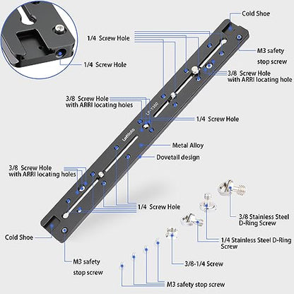 LEFTFOTO 350mm Double Dovetail Slide Rail with Arca Swiss Quick Release Plate,Locating Hole for ARRI,1/4" & 3/8" Threads,Cold Shoe - for DSLR Camera Tripod Ballhead - size: 350mm