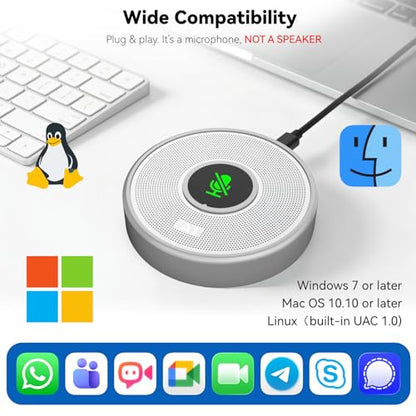 ANSTEN USB Microphone No Speaker, Laptop Computer Microphone Conference Mic, Mute Button with LED, Omnidirectional Condenser PC Desktop Mic, AI Noise Reduction, Plug & Play for Online Class Video - color: Silver