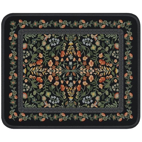 iCasso Aesthetic Small Floral Mouse Pad, Mini Portable Travel Mousepad, Anti-Slip and Comfortable Cloth Mouse Mat 7.9"x9.5" with Stitched Edges for Computer, Laptop, Office, Home(Black) - color: Black, size: 9.4L x 7.8W inches