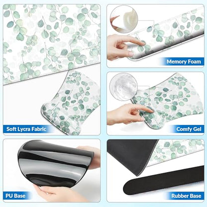 Desk Mat Set + Keyboard and Mouse Pad with Wrist Rest Support,4-in-1 Large Mousepad Computer Mats for Desktop Home & Office -Eucalyptus - color: V-Eucalyptus