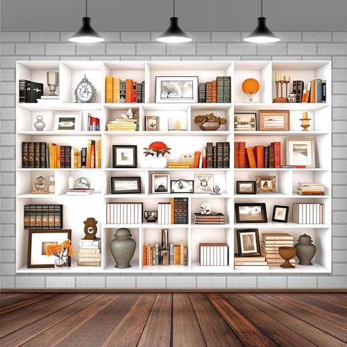 White Modern Bookcase Photography & Video Background - Library & Home Office Decoration - Zoom Backdrops (6X4FT) - color: Off-white, size: 6X4FT