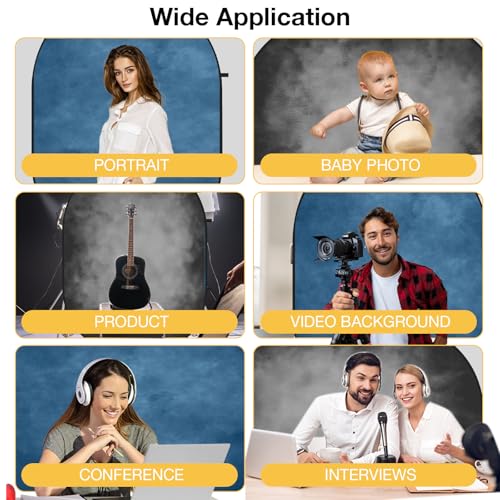 Kate Collapsible Backdrop Blue and Black Portable Photo Backdrops Pop Up Background for Photography, Portrait, Live Streaming, 5x6.5ft