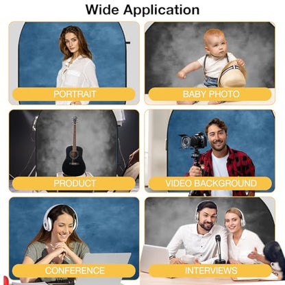 Kate Collapsible Backdrop Blue and Black Portable Photo Backdrops Pop Up Background for Photography, Portrait, Live Streaming, 5x6.5ft