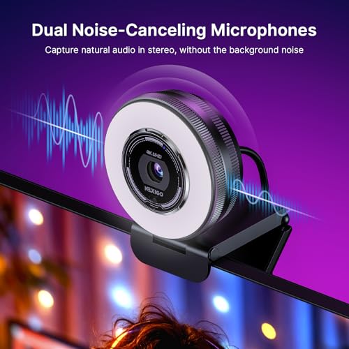 NexiGo 4K Streaming Webcam Kit, N680E Pro UHD Webcam w/Ring Light, PDAF Autofocus, 1080p 60FPS, Dual Noise-Canceling Mics, Privacy Shutter, Flexible Tripod Stand, for Zoom/Teams/Twitch/Google Meet