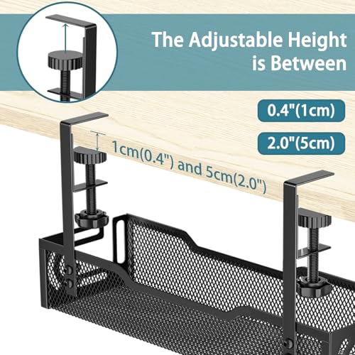 2Pack Under Desk Cable Management Tray, No Drill Mesh Desk Cable Tray, Wire Management Tray Cable Management Rack, Wire Organizer and Cable Management Box (Black) - color: 2Pack-Black (15.3''+15.7'')