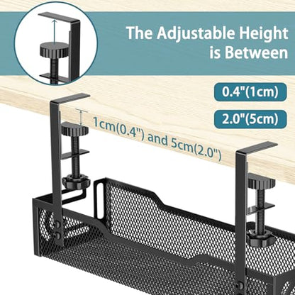 2Pack Under Desk Cable Management Tray, No Drill Mesh Desk Cable Tray, Wire Management Tray Cable Management Rack, Wire Organizer and Cable Management Box (Black) - color: 2Pack-Black (15.3''+15.7'')