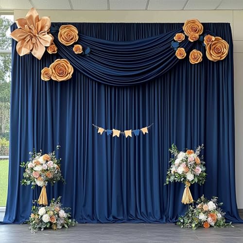 10ftx12ft Navy Blue Backdrop Curtain for Wedding Party 2 Panel 12FT Tall | Wrinke Free Navy Blue Backdrop Drapes Silky Draping Fabric Photo Back Drop Cloth for Baby Shower Photography Background Decor - color: Navy Blue, size: (W)5ft x (H)12ft (2 Panel)