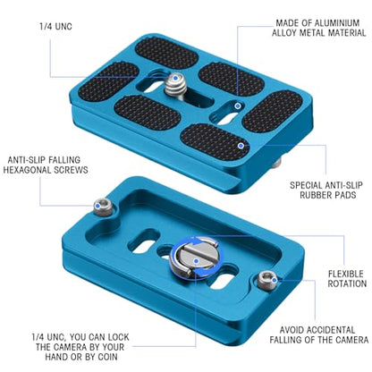 Frienda 2 Pieces Metal Quick Release Plate with 1/4''-20 Camera Screw Tripod Mount Plate Fits Standard for DSLR Camera Tripod Ball Head(Blue,Pu60) - color: Blue, style: PU60