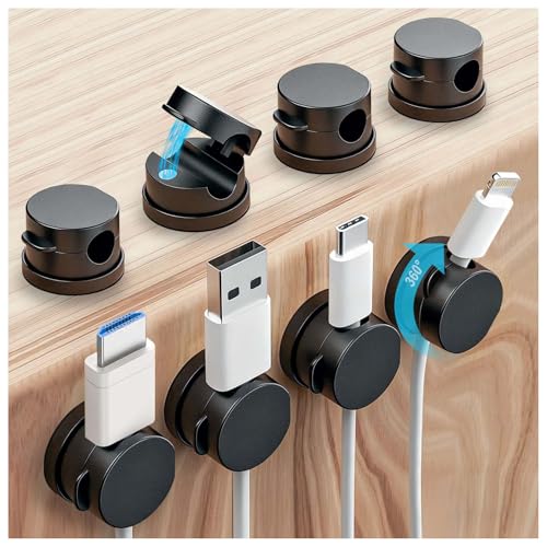 OneLeaf 8 Pack 360° Rotatable Strong Magnetic Cable Clips Cord Holder for Nightstand, 1s Lock Phone Charger Holder, Adhesive Magnetic Cord Clips for Home/Office/Car/Game Station, Smooth Adjustable - color: Black