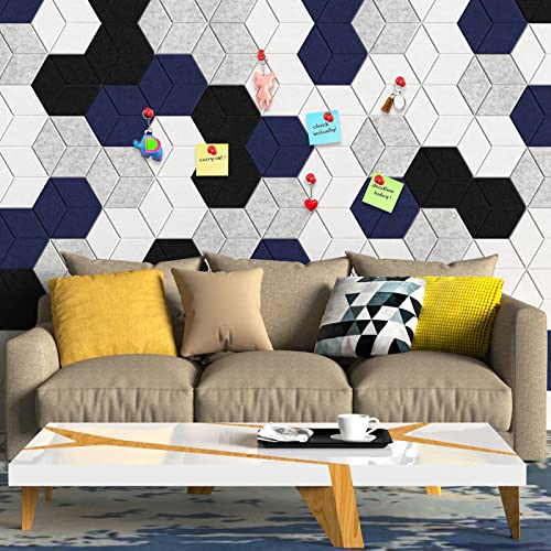 12 Pack Self-adhesive Acoustic Panels 12" X 10" X 0.4" -Sound Proof Foam Panels with High Density, Fashionable Y-Lined Design, Flame Resistant, Absorb Noise and Eliminate Echoes(Dark Blue) - color: Dark Blue, size: Y-Cut Hexagon 12 Pack