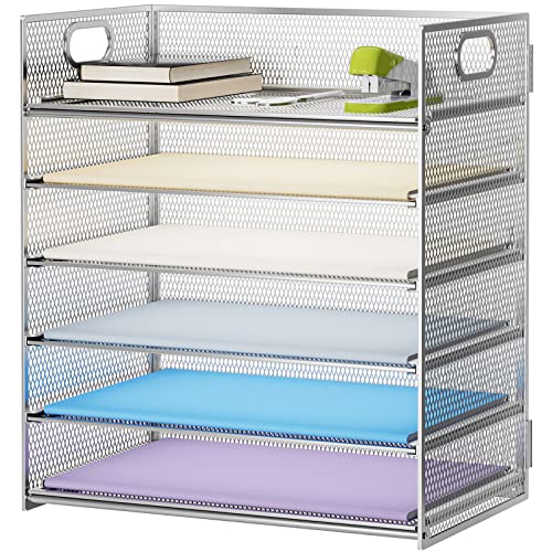 Marbrasse Paper Letter Tray - 6 Tier Mesh File Organizer with Handle, Paper Sorter for Letter/A4 Office File Folder Holder - Silver - color: 6 Tier - Silver