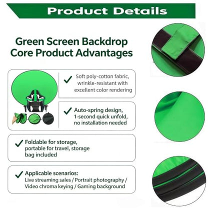 Portable 57 Inch Matte Green Screen with Adjustable Stand, Wrinkle-Proof Chroma Key Backdrop for Live Stream, Zoom Calls, Video Shooting & Gaming