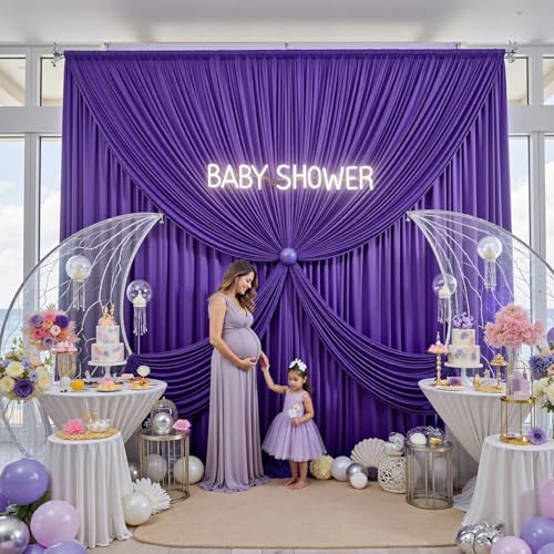 10ftx12ft Wrinkle Free Purple Backdrop Curtain,2 Panels 12FT Height Wedding Backdrop Drapes,Silky Polyester Back Drop Cloth for Birthday Photography Background Party Backdrop Draping - color: Purple, size: (W)5ft x (H)12ft (2 Panel)