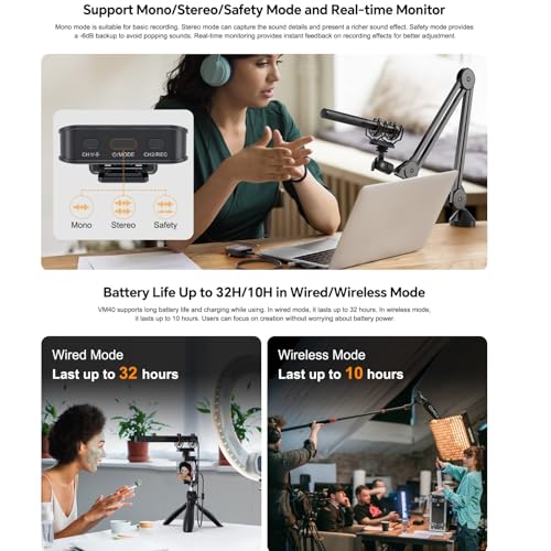 Comica VM40 Wireless Shotgun Microphone,2.4G Super Cardioid Polar Pattern,48kHz/32-bit Float Recording,Wired/Wireless Dual Modes,32G On-Board Recording for 40-Hour Storage(VM 30 Upgraded Version) - size: Comica CVM-VM40