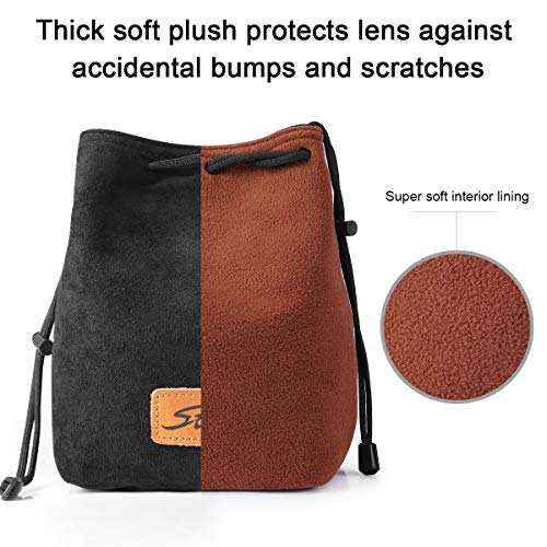 S-ZONE Soft Camera Bag DSLR Insert Handbag Drawstring Lens Case | Soft Suede, Drawstring closure, Dust-proof, Scratch-resistant, Compatible with Canon Nikon Sony - color: Black, size: Medium
