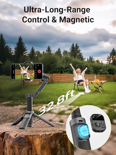 AOCHUAN Smart X3 360° Pan Rotation Gimbal Stabilizer for iPhone, Magnetic Remote Control, 3-Axis Stabilizer w/Built-in Extension Rod & One-Touch Open Tripod, Foldable Phone Gimbal for Vlogging, Travel - size: X3