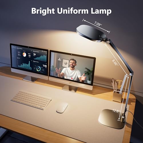 Desk Lamp for Home Office, 1200LM Computer Zoom Lighting with CRI >95, Memory & Timer Function, Dimmable Desktop Ring Light for Video Calls, Conference, Reading, Streaming, Podcasting, 3000K-6500K - color: Black - 1 Pack