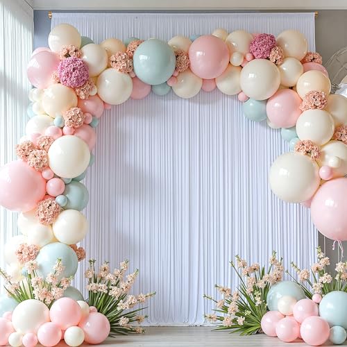 10FTx12FT White Wrinkle-Free Wedding Backdrop Curtain -Silky Washable White Polyester Drapes for Baby Showers, Birthday Parties, Photography, and Wedding Receptions-2 Panels 5FTx12FT - color: White, size: W5' x H12'(2 panels)