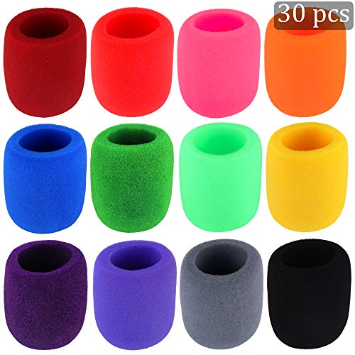 Augshy 30-Pack Microphone Covers, Foam Windscreens for Most Standard Handheld Mics, 12 Assorted Colors, Pop Filter for Clear Sound