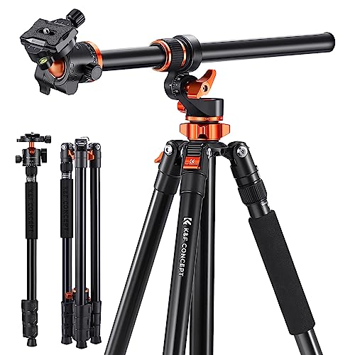 K&F CONCEPT 90''/230cm Ultra High Camera Tripod T254A7+BH-28L | Horizontal Overhead Shooting, Metal Ball Head, 10KG Load Capacity, Detachable Monopod, Flexible Travel Tripods - size: T254A7+BH-28L