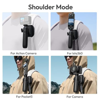 ULANZI MT88 ClipMate Tripod Mini Extension Rod for Pocket 3/Xtra Muse/Insta360 X5 X4/Action Cameras, 3-in-1 Selfie Stick w Backpack Mount Shoulder Strap, Adjustable Tabletop Tripod Handle Grip