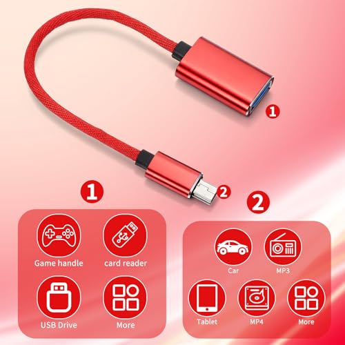 2 Pcs Mini USB OTG Cable Adapter for Digital Cameras USB A Female to Mini USBs B 5-pin Male Converter Connector Braided Cable Connector for Data Transfer (Black and Red)