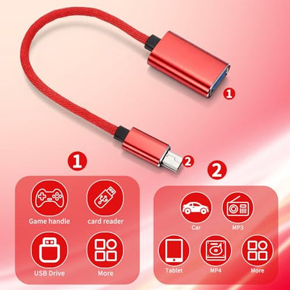 2 Pcs Mini USB OTG Cable Adapter for Digital Cameras USB A Female to Mini USBs B 5-pin Male Converter Connector Braided Cable Connector for Data Transfer (Black and Red)