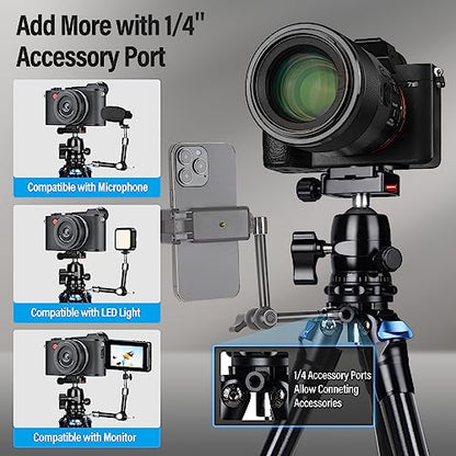 SIRUI AM203 Mini Travel Tripod with 360° B00K Ball Head, Lightweight Aluminum Tripod for Travel and Tabletop Use, Max Load 20lbs/10KG, Folded Height 11.4”, Max Height 16.7” - size: AM-203+B-00K